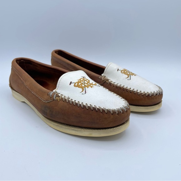 Ralph Lauren Equestrian Loafers 7 1/2 Tan/White - Picture 3 of 16
